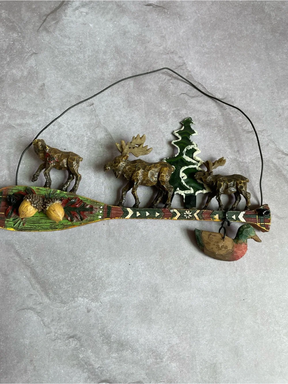 Vintage Rustic Holiday Moose & Tree Wall Hanging Cabin Christmas Decor